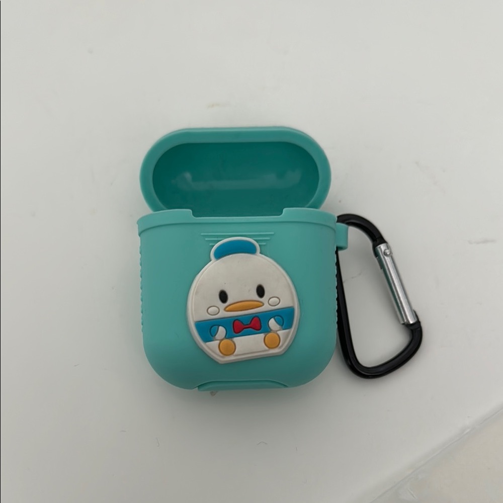 Teal Cartoon AirPods Case with Carabiner